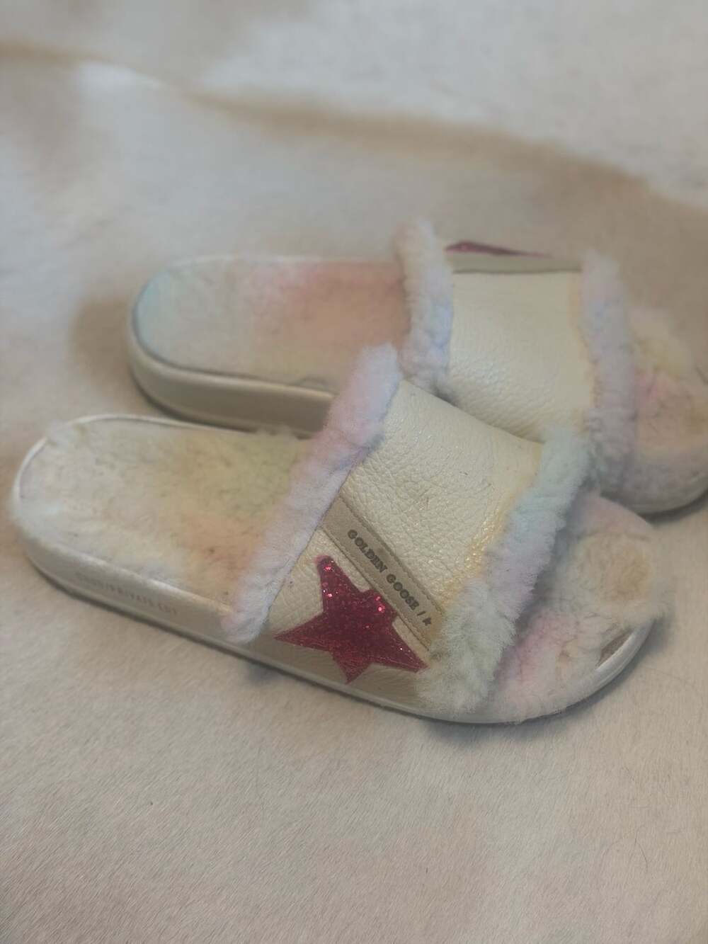 Golden Goose Poolstar Shearling Slides Pink Star